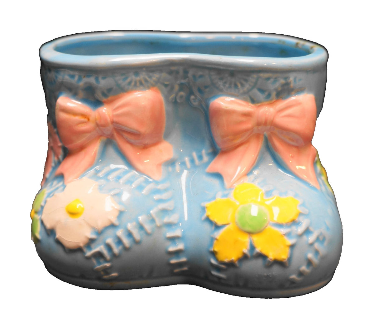 Nancy Pew Baby Booties Planter Blue Pink Bows Flowers Japan