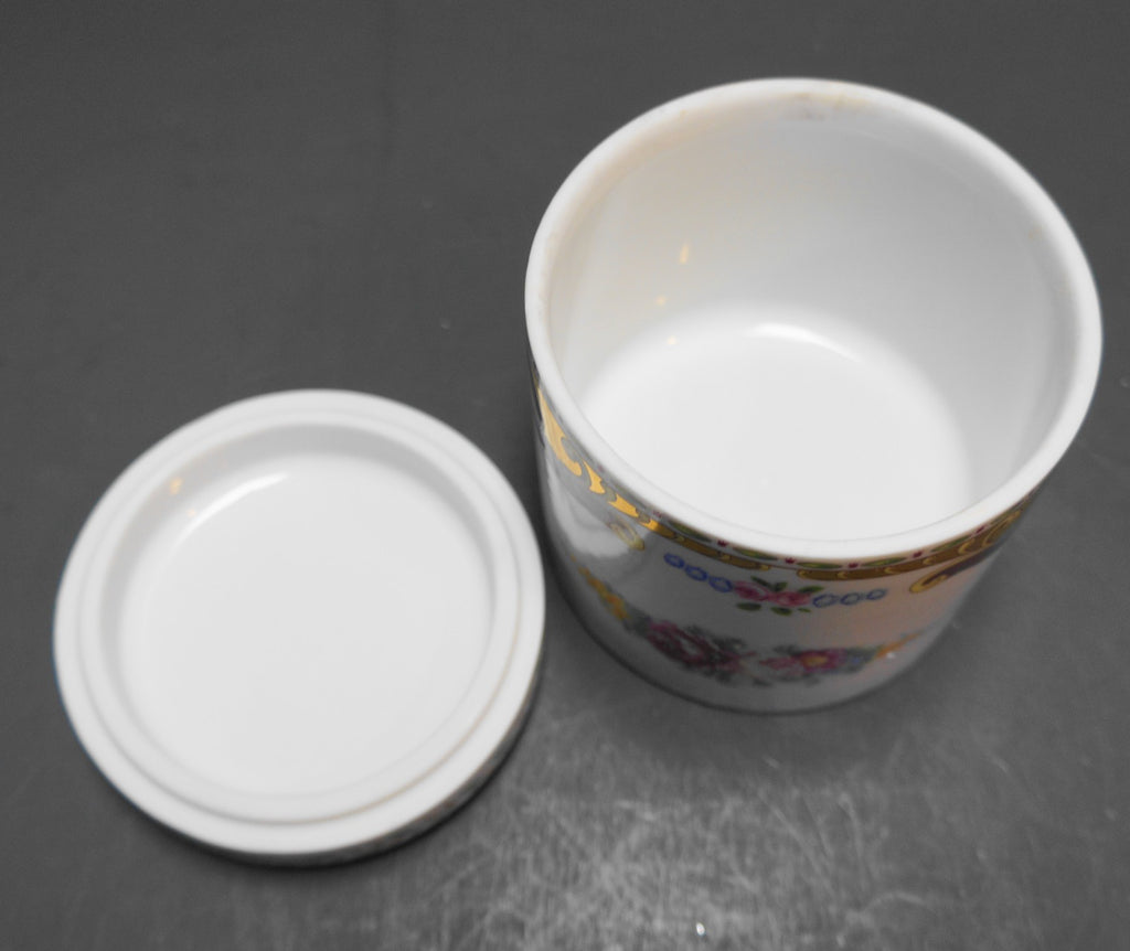 Vizavi Porcelain Rose Decorated Tall Round Trinket Box