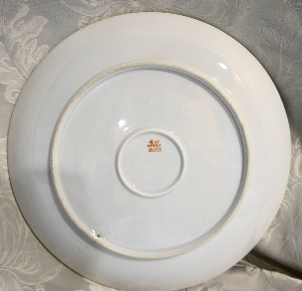 Prussia Charger Cabinet Plate Pink Roses Yellow Border Gold Trim 12 IN