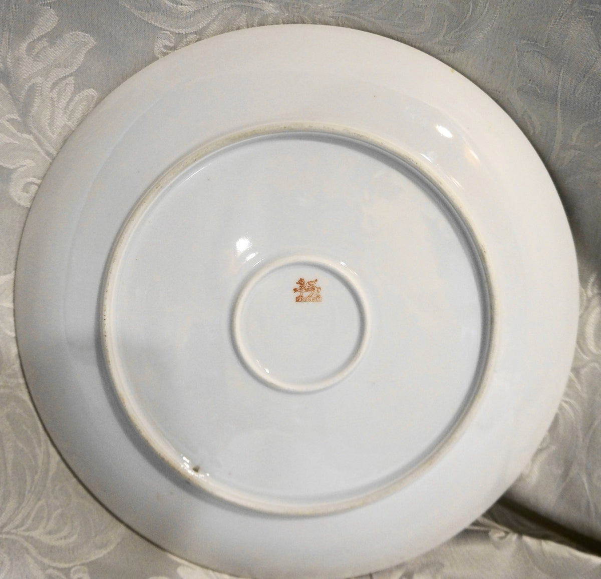 Prussia Charger Cabinet Plate Pink Roses Yellow Border Gold Trim 12 IN