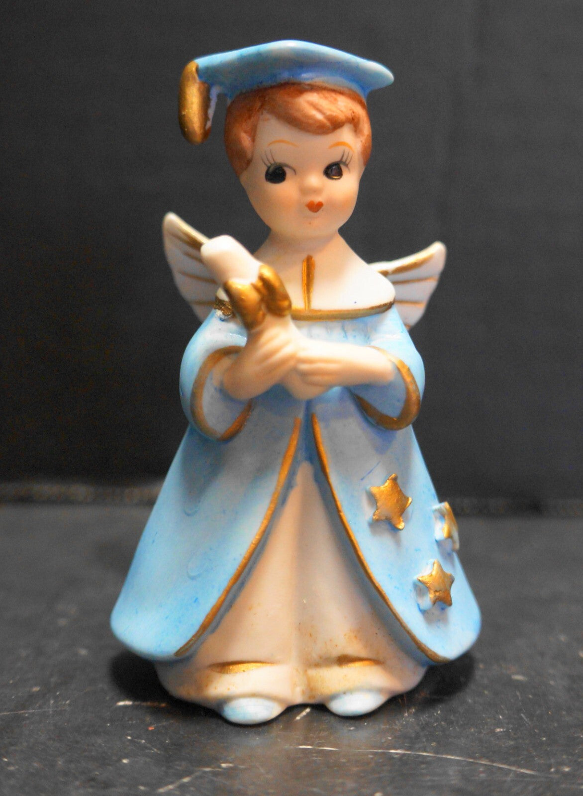 Josef Originals Blue Graduation Boy Angel Figurine Bisque Hand Painted