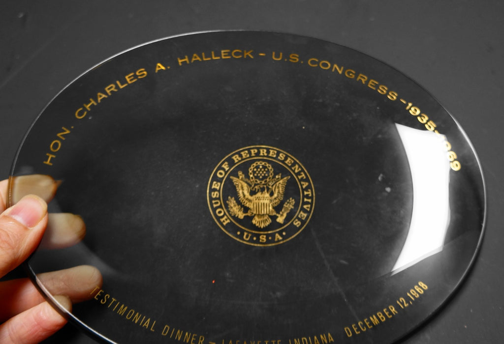 US Congress House of Representatives Smoky Glass Bent Oval Plate Charles Halleck