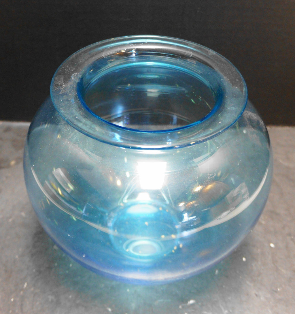 Capri Sky Blue Blown Glass Vase Squat Bowl Shape