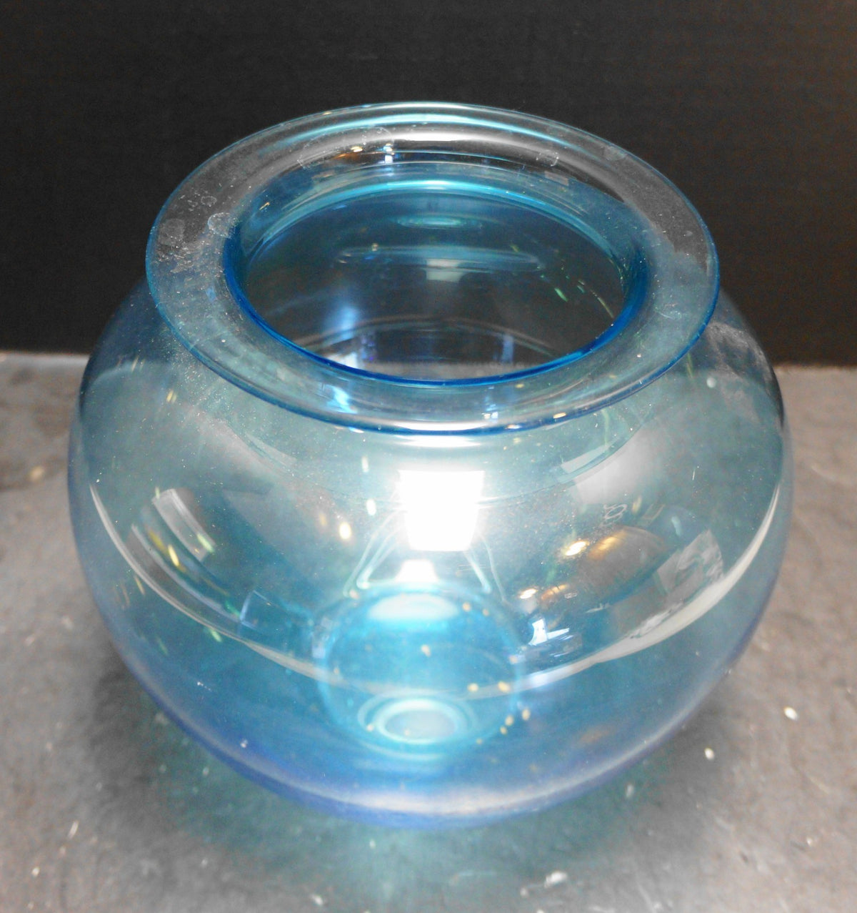 Capri Sky Blue Blown Glass Vase Squat Bowl Shape