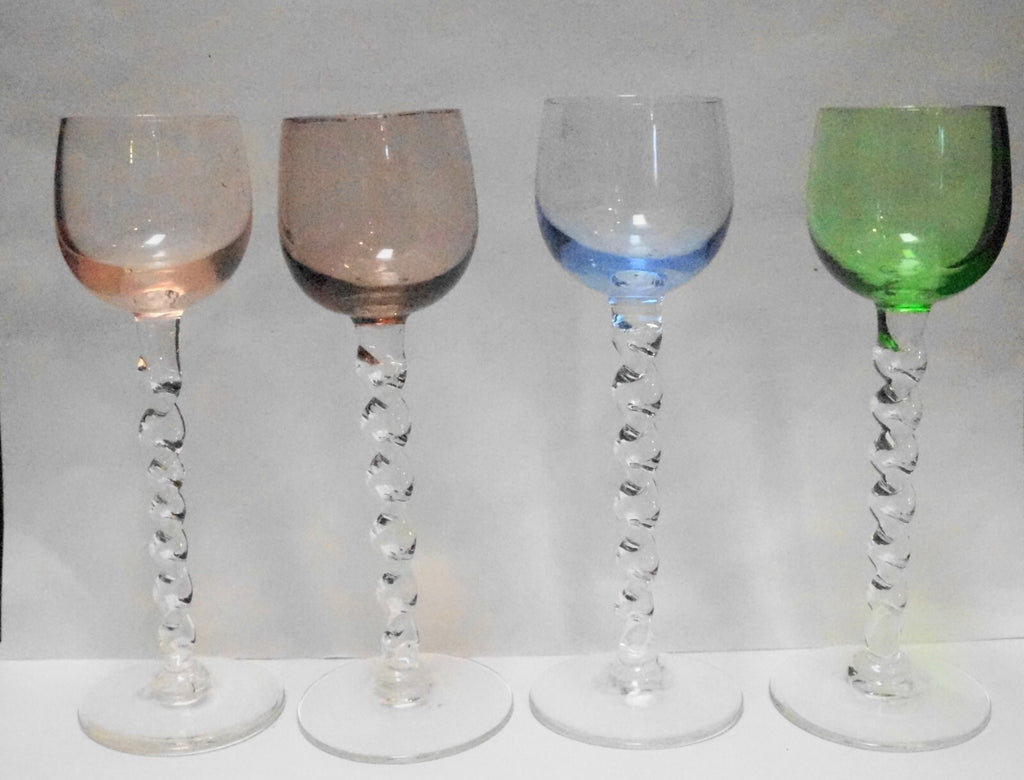Multicolor Cordials Twisted Stems Set of 4 Art Glass