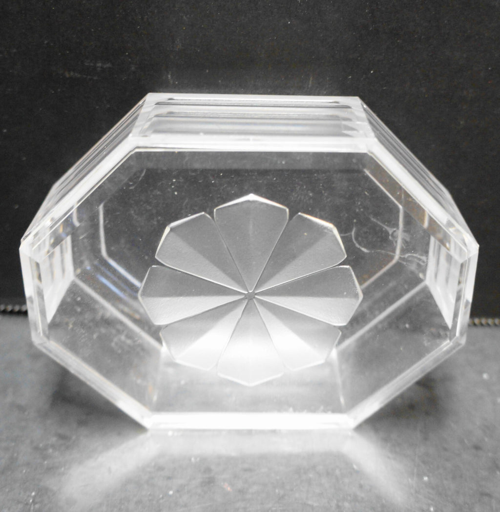 Clear Lucite Acrylic Trinket Box Octagon Flower Lid
