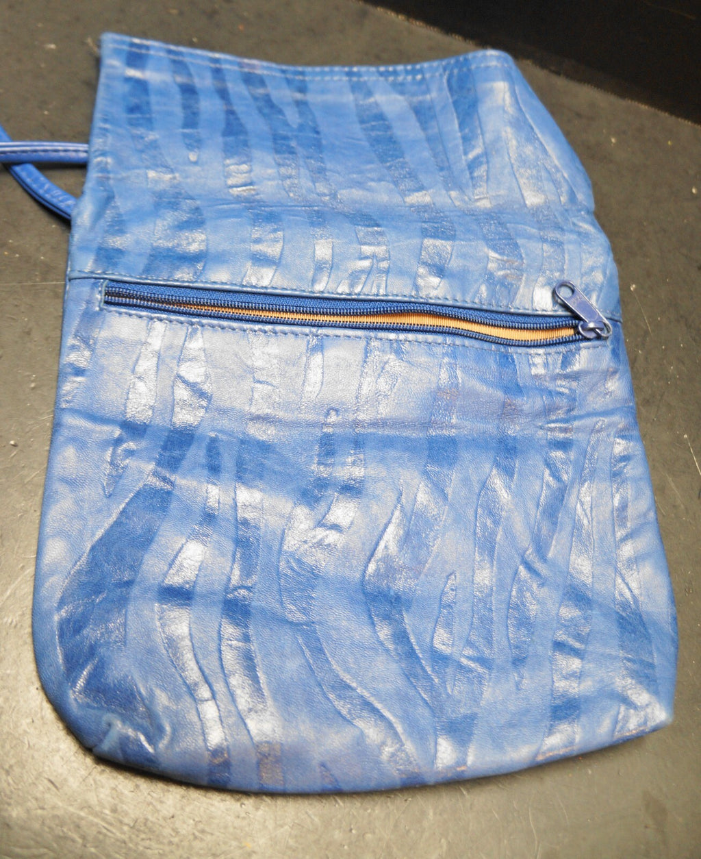 Blue Embossed Leather Pouch Purse Shoulder Bag
