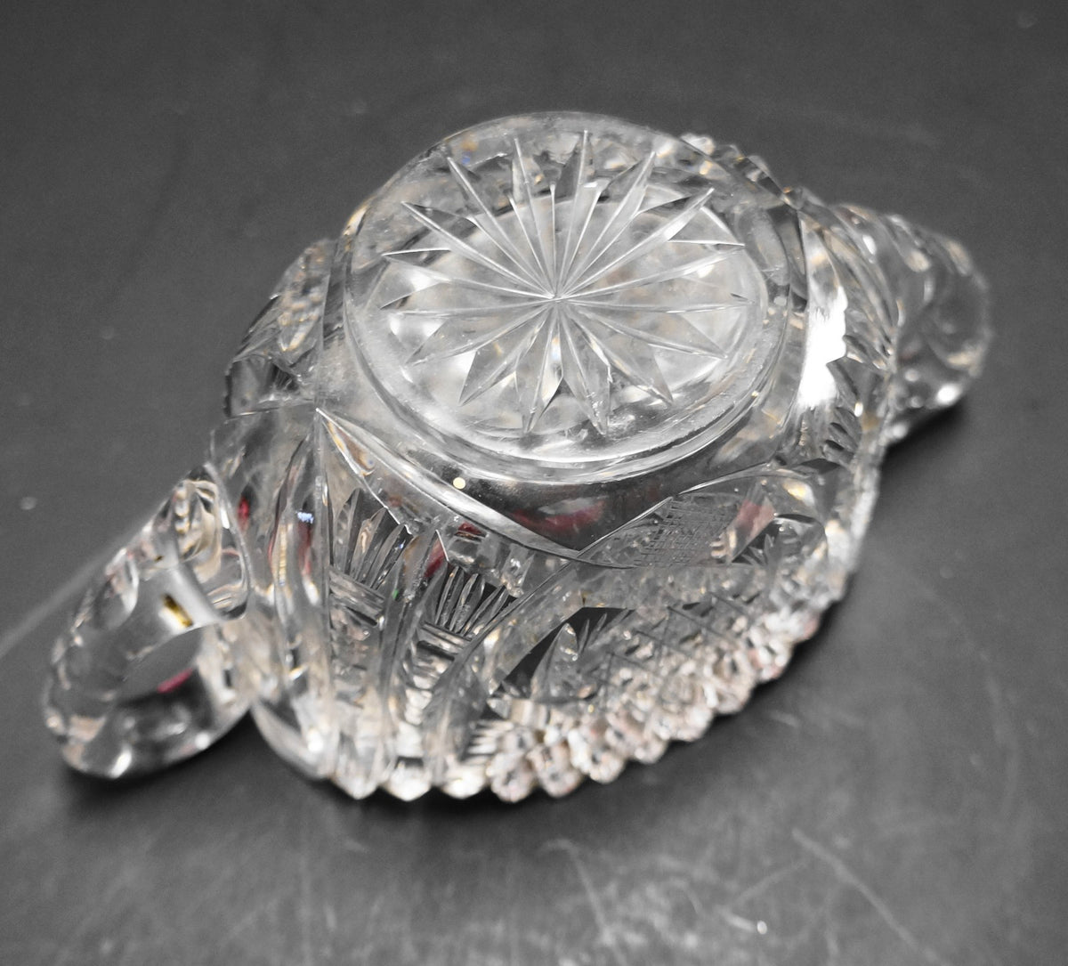 American Brilliant Period Cut Glass Strawberry Pattern Sugar Bowl