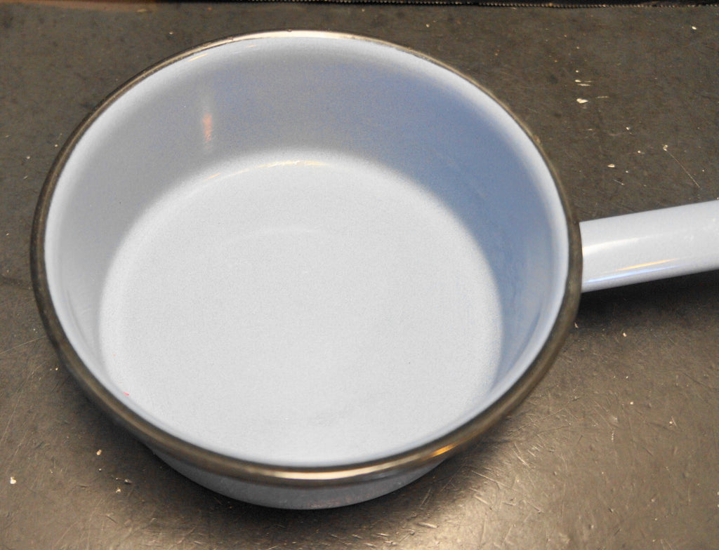 Light Blue Black Trim Enamel Saucepan 1950s
