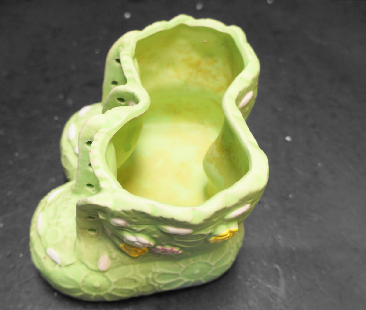 Green Lace Embossed Flowers Baby Bootie Planter Pot Japan