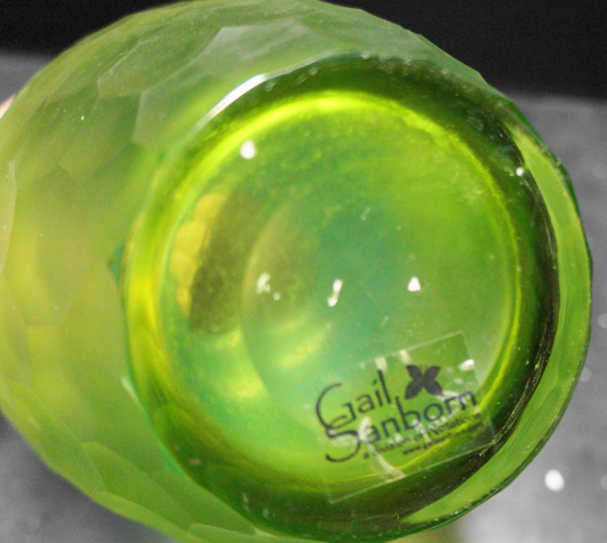 Gail Sanborn Notations Green Blue Honeycomb Art Glass Vase