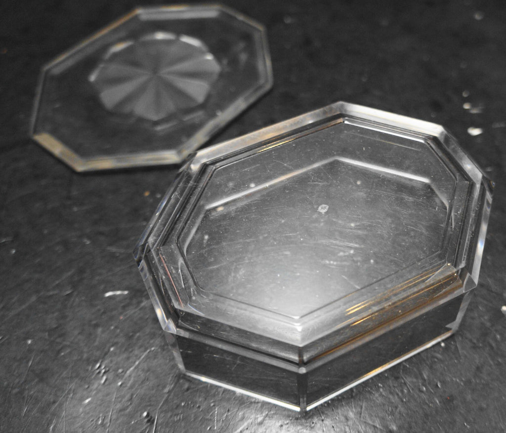 Clear Lucite Acrylic Trinket Box Octagon Flower Lid