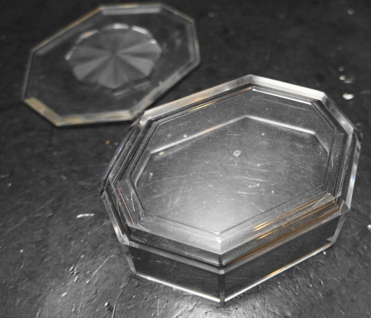 Clear Lucite Acrylic Trinket Box Octagon Flower Lid