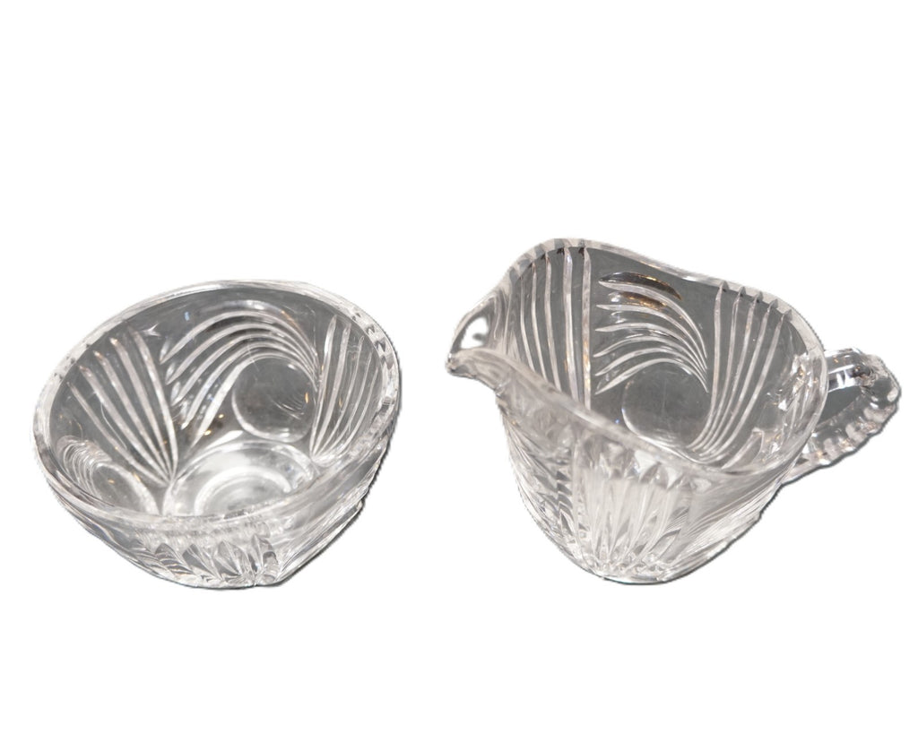 Princess House Swirls and Dots 475 Lead Crystal Cream Sugar Tray Set