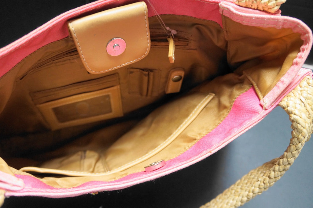 Nine West Pink Ombre Canvas Purse Shoulder Bag Embroidered Beaded Flowers