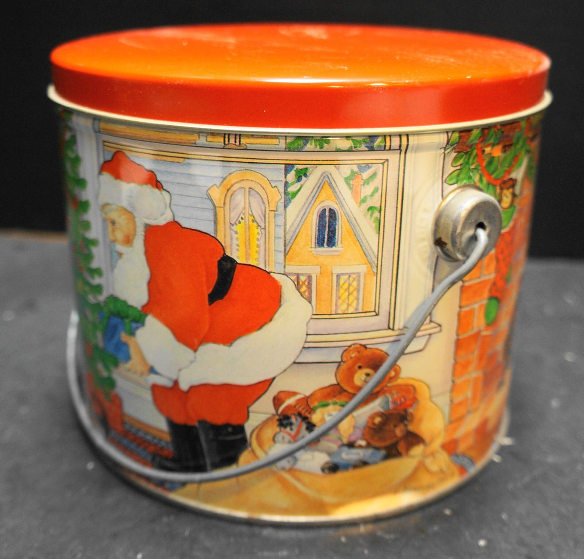 Christmas Pail Bucket Santa Tree Fireplace L. Kearney David Art
