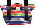 Sloane Ranger Blue Pink Green Striped Canvas Tote Zipper Top Shoulder Bag Duffel