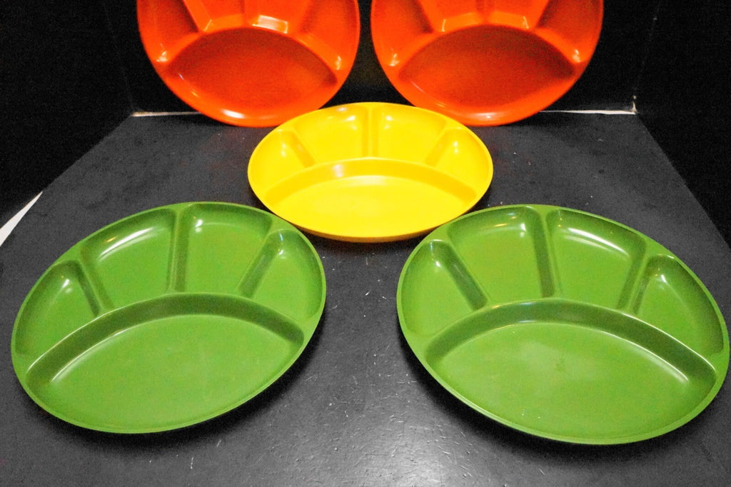 Bright Melamine Divided Fondue Plates Japan Orange Yellow Green