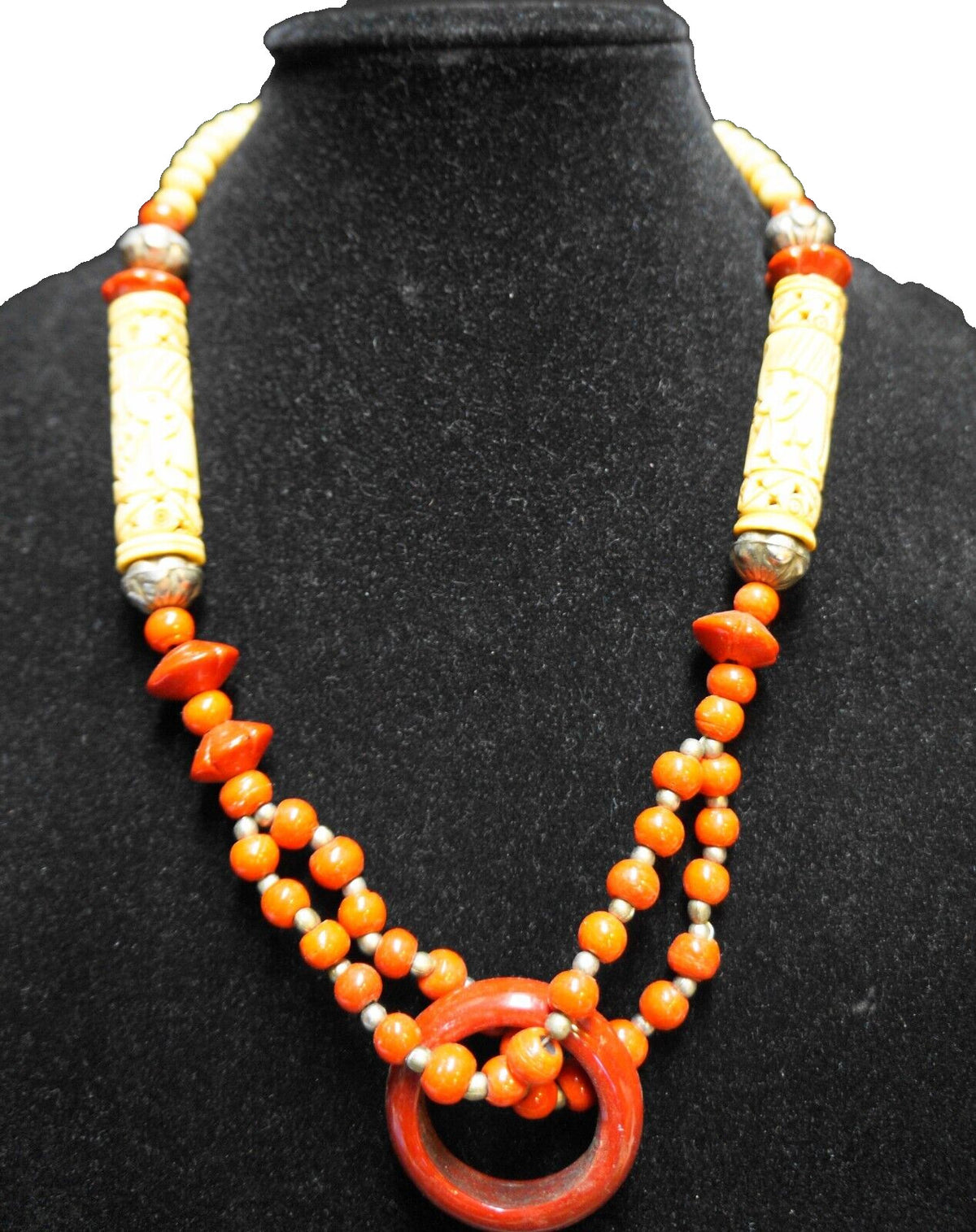 Turkmen Tribal Silver Carved Carnelian Necklace