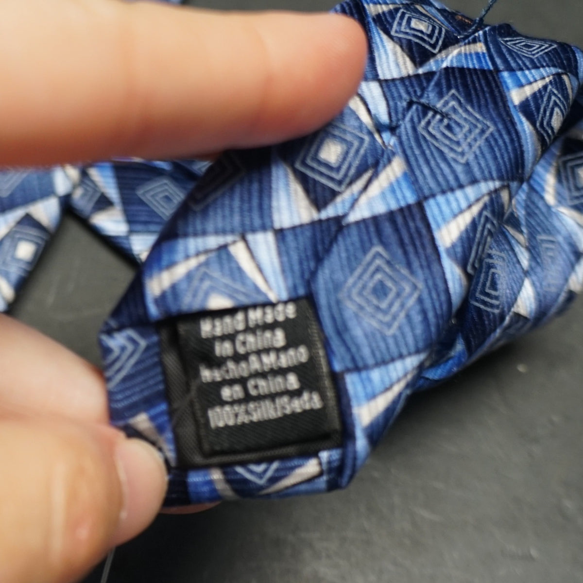 Wembley Blue Abstract Diamond Pane Silk Tie 1990s