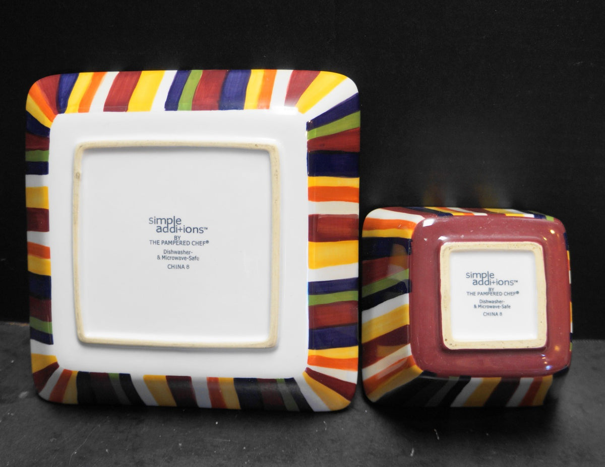 SOLD Pampered Chef Simple Additions Striped Square Dessert Bowl Salad Plate
