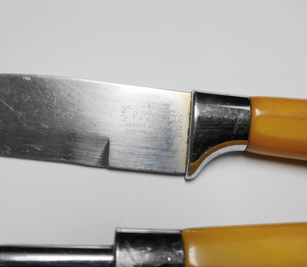 Peeredge Regent Sheffield England Butterscotch Bakelite Handle Carving Set