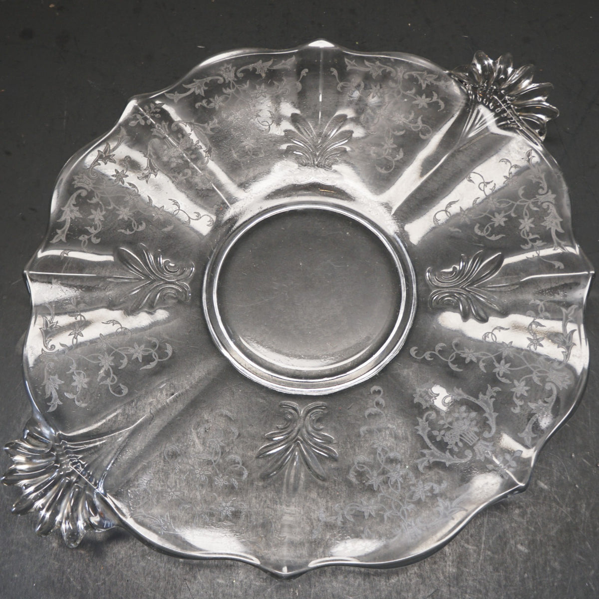 Fostoria Navarre Etch Baroque Blank Handled Cake Plate 12 3/8 IN