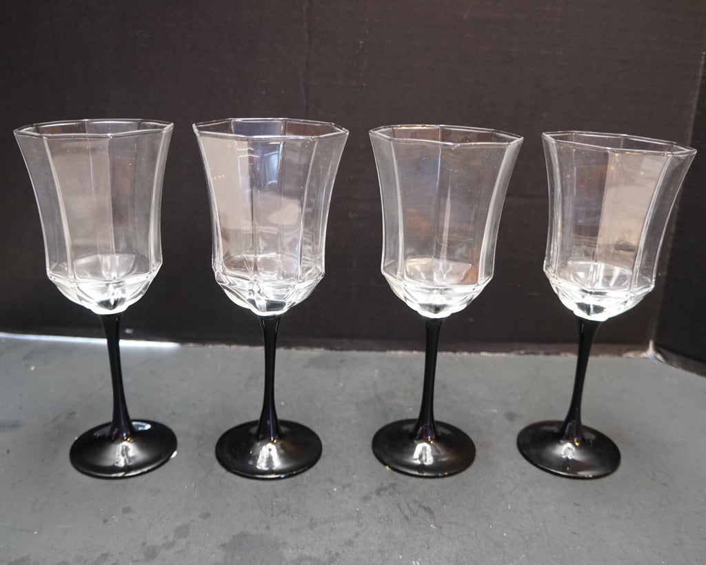 Arcoroc Octime Black Stem Clear Bowl Water Goblets Set of 4