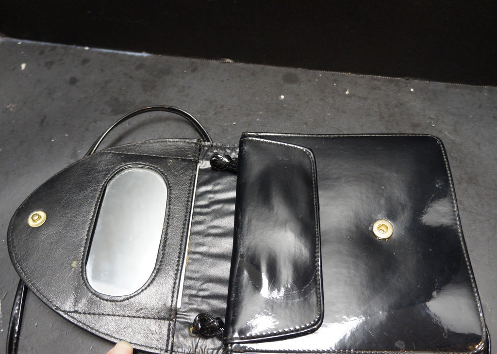 Dover Black Patent Vinyl Envelope Flap Shoulder Bag Clutch