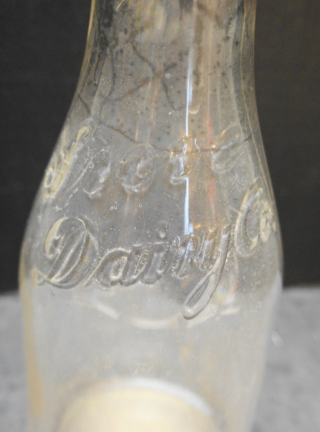 Grove Dairy Co Embossed Clear Glass Quart Milk Bottle