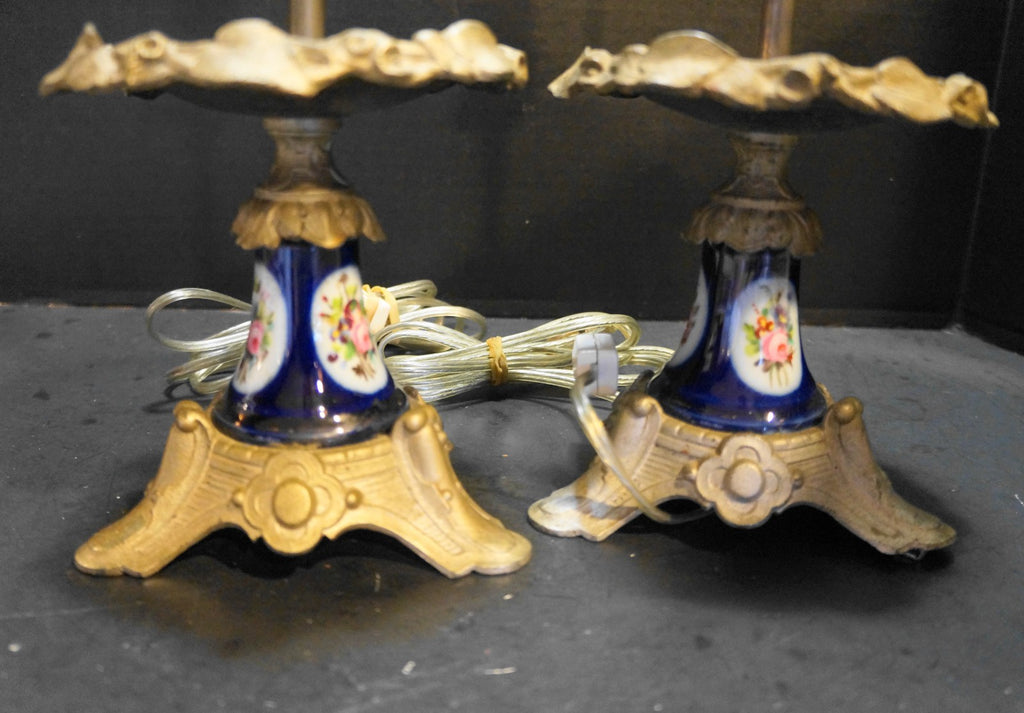 Hand Painted Roses Cobalt Blue Small Electric Table Lamps