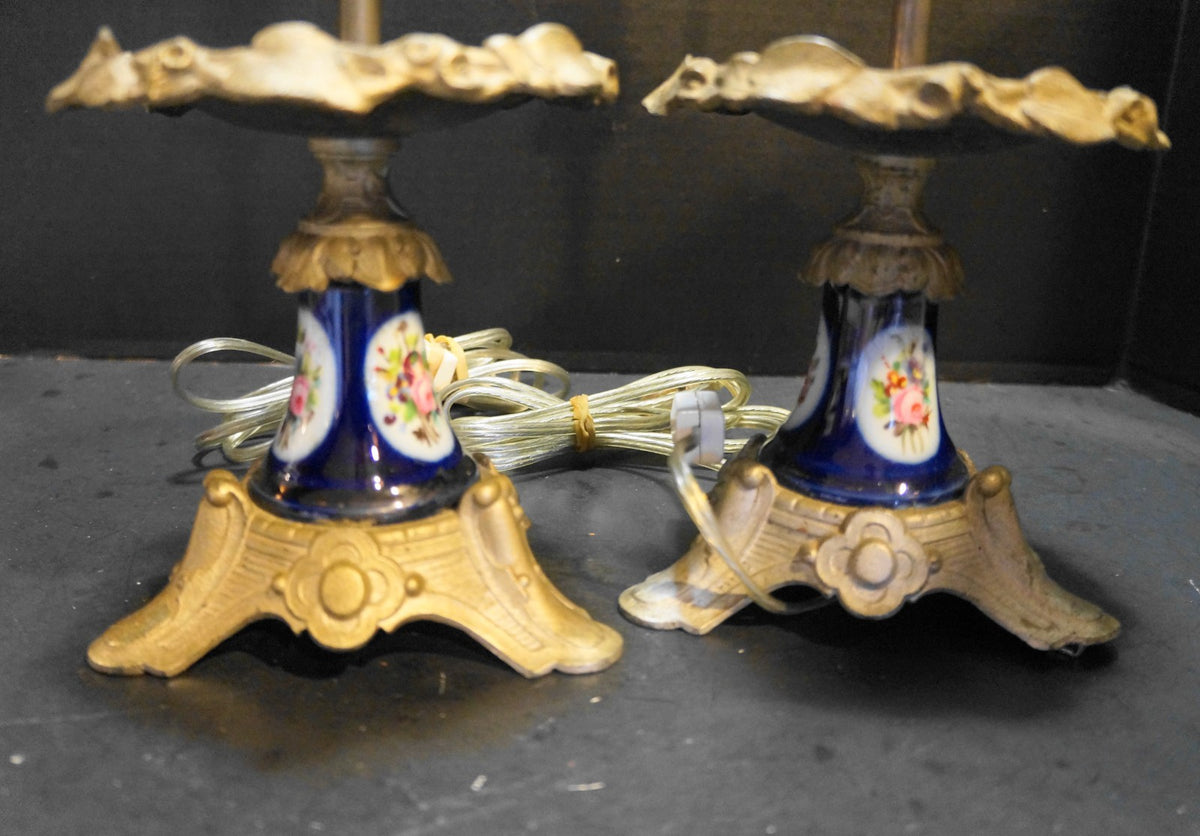 Hand Painted Roses Cobalt Blue Small Electric Table Lamps