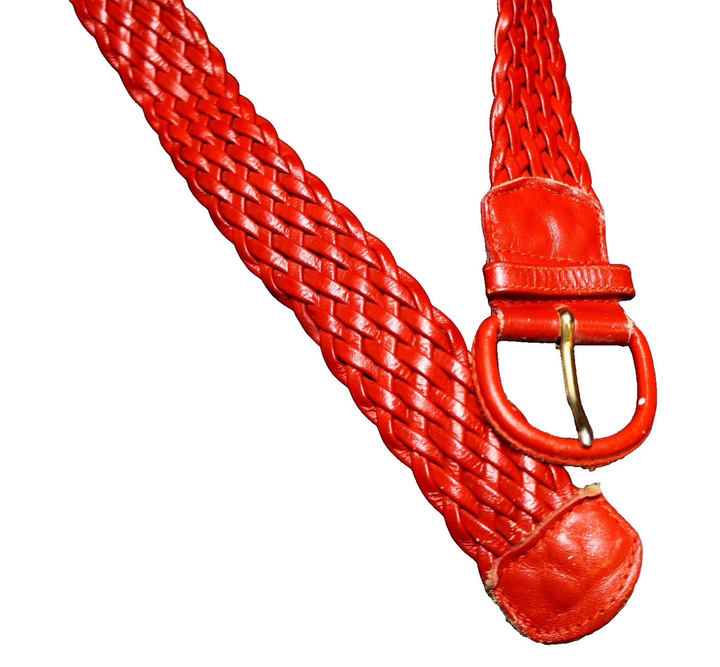 Red Braided Woven Leather Women's Belt Made in Taiwan M/L 32 IN