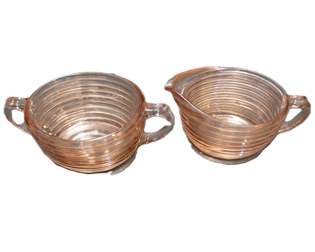 Anchor Hocking Manhattan Pink Depression Glass Cream Sugar Set