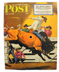 Fred Ludekens Bull Riding Saturday Evening Post Cover Mounted on Wood Board