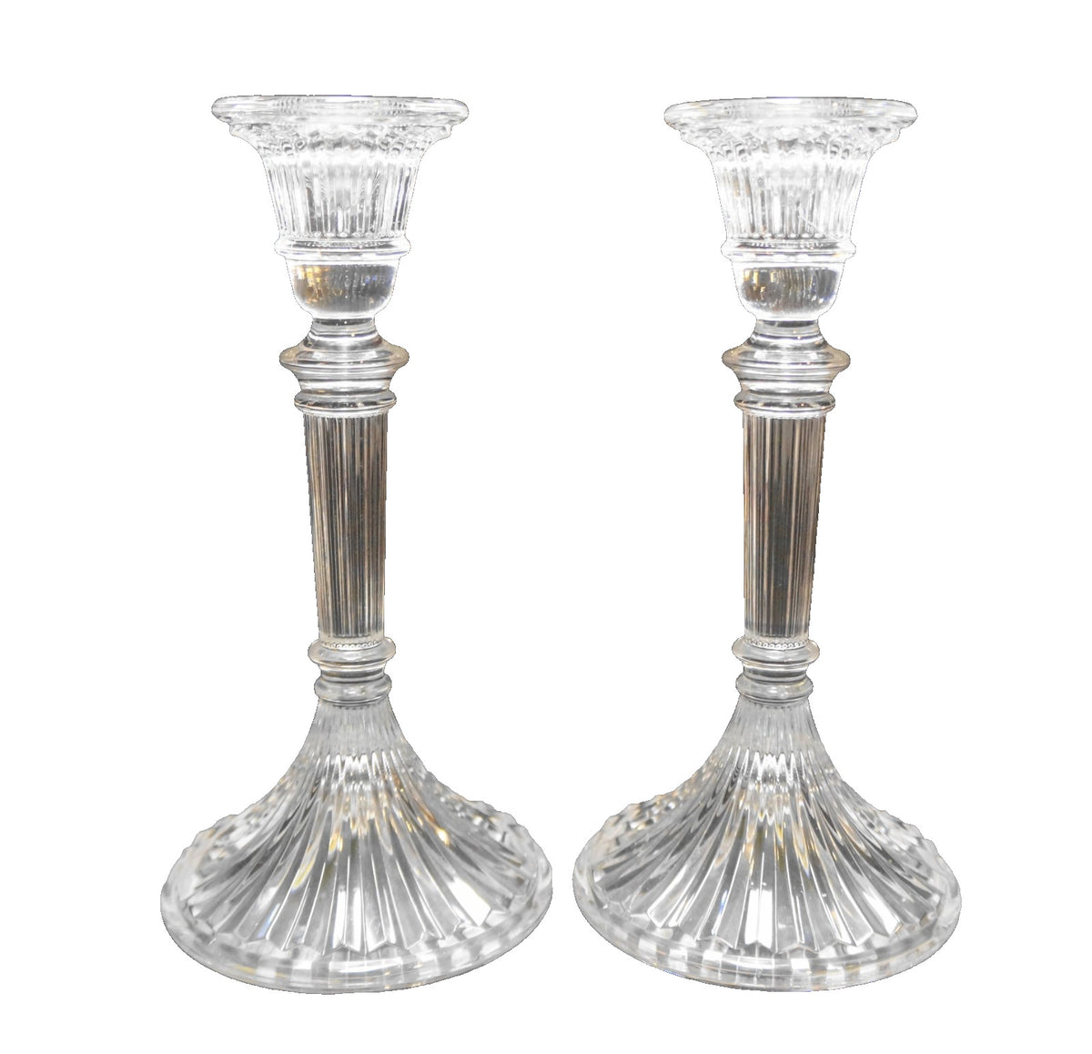 Towle Crystal Ribbed Column Candle Holders Pair 8 IN Austria Toc33