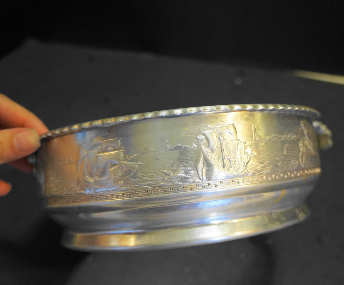 Forman Pressed Aluminum Casserole Holder Tall Ships Oceanic Nautical
