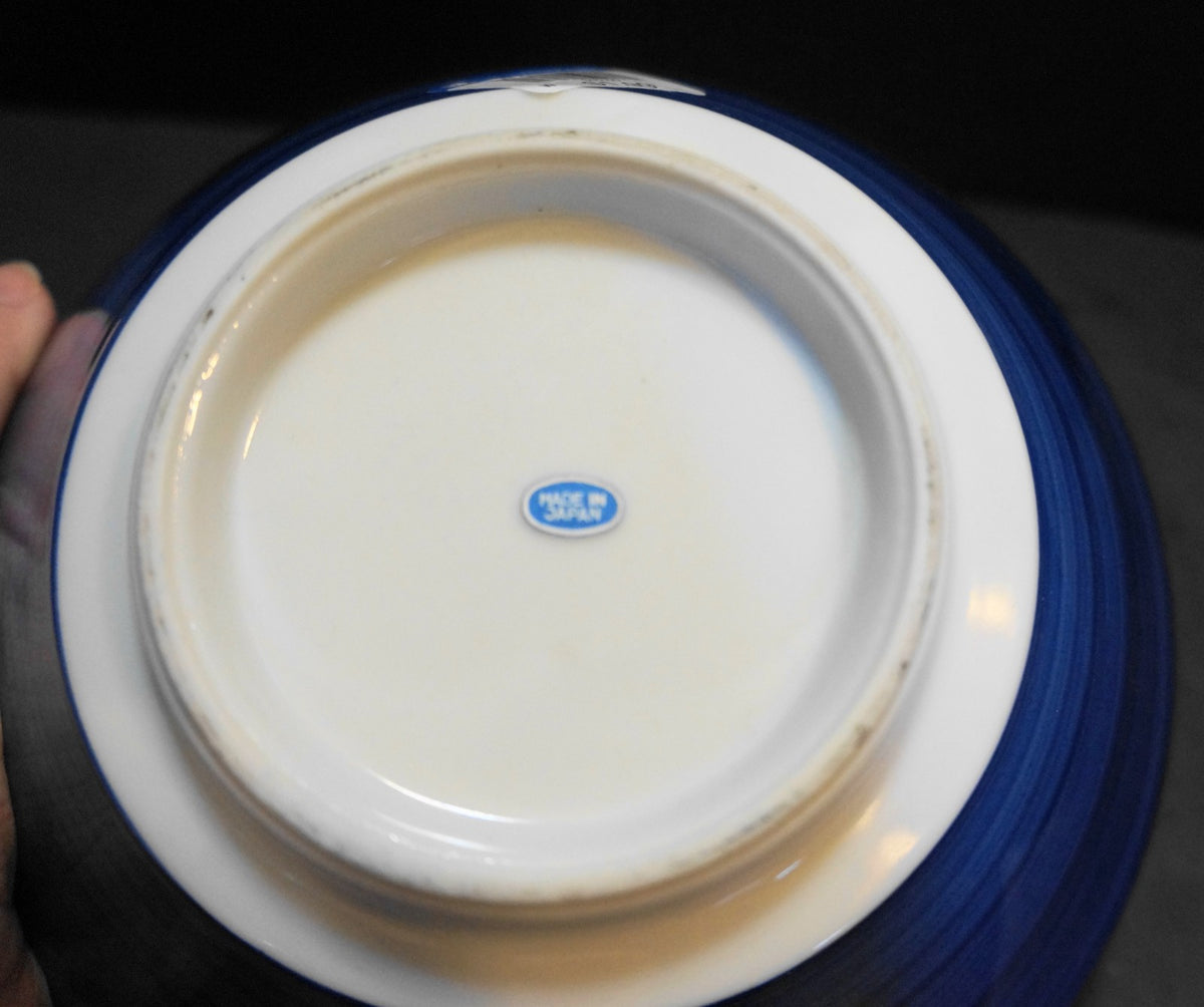 Blue White Floral Hand Painted Porcelain Rice Soup Bowl Large 7 1/2 IN Japan