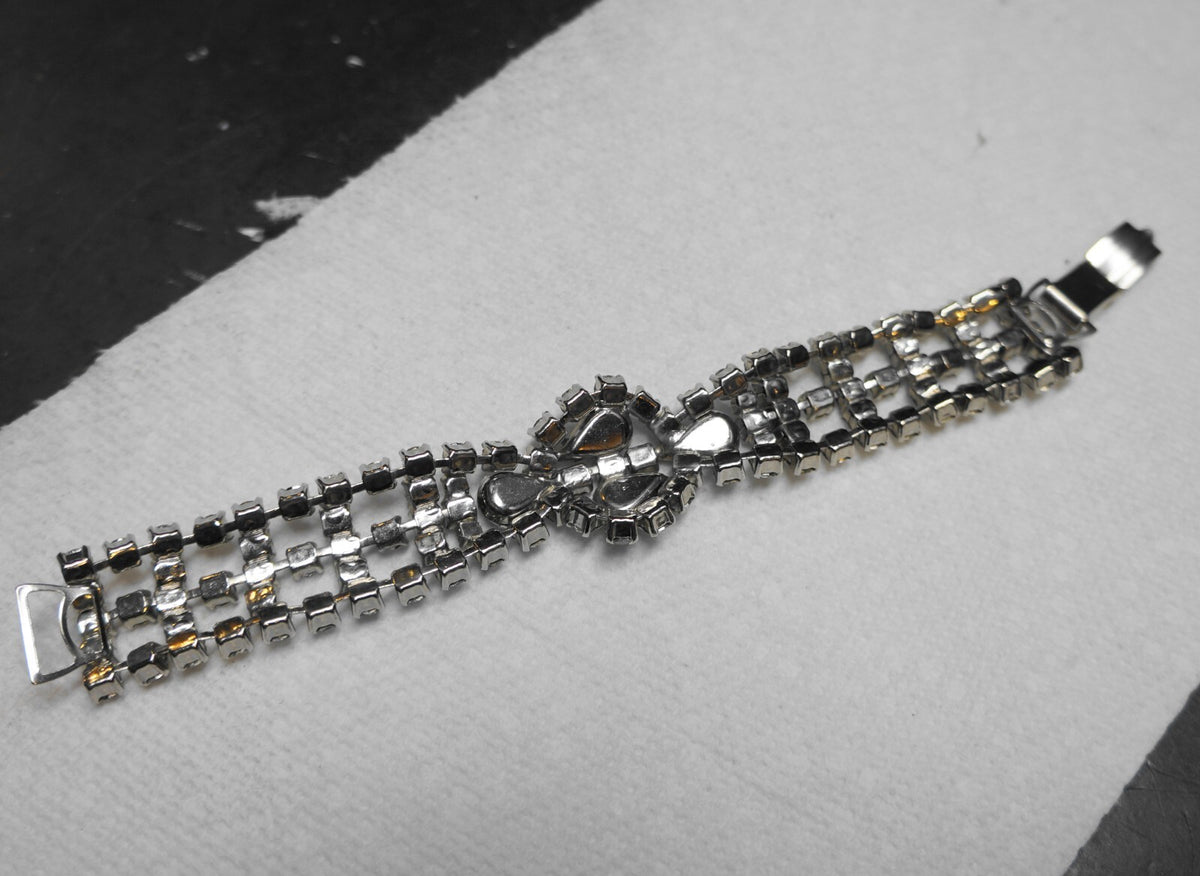 Fancy Clear Rhinestone Bracelet Triple Strand Clasp Closure