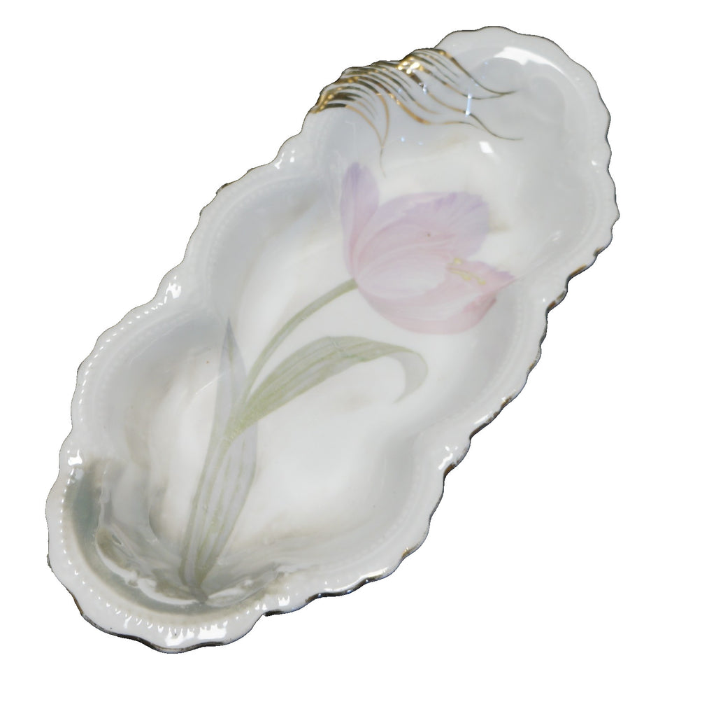 C.A. Lehmann & Son Leuchtenberg Germany Celery Dish Pink Tulip