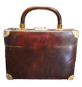 Delicato by Markay Brown Vinyl Patent Box Purse Gold Tone Hardware Attache Case