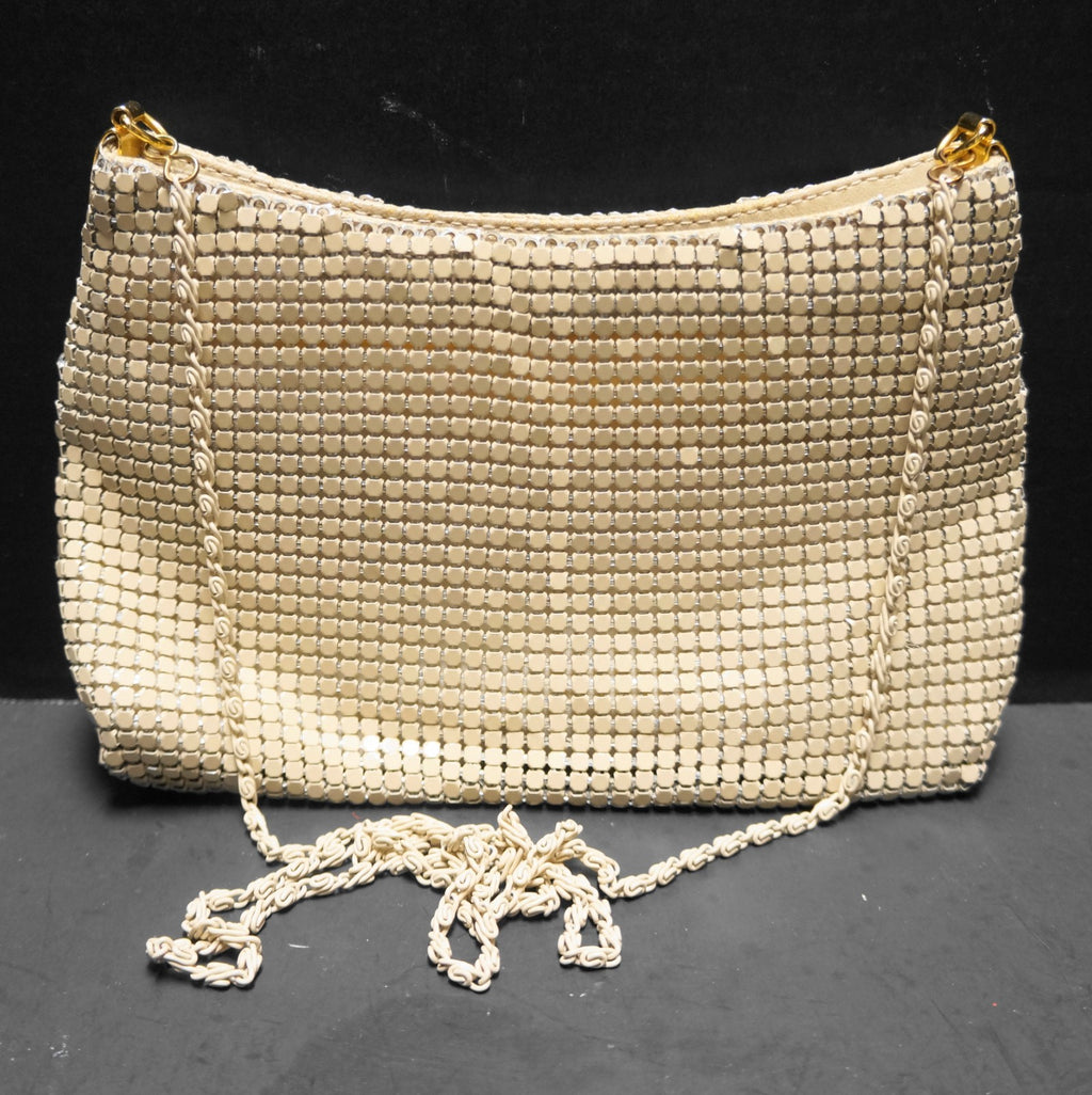 Beige Enamel Metal Mesh Shoulder Bag Purse Made in China