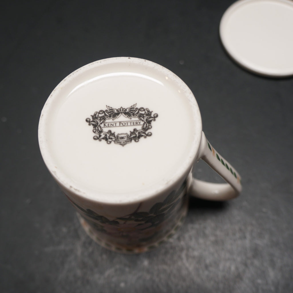 Kent Pottery Floral Butterflies Botanical Paris Postcard Porcelain Mug Lid Set