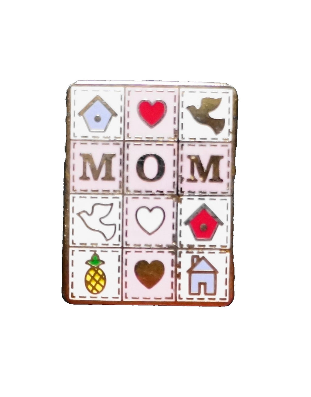 Mom Vintage Lapel Pin Cross Patchwork Pink White