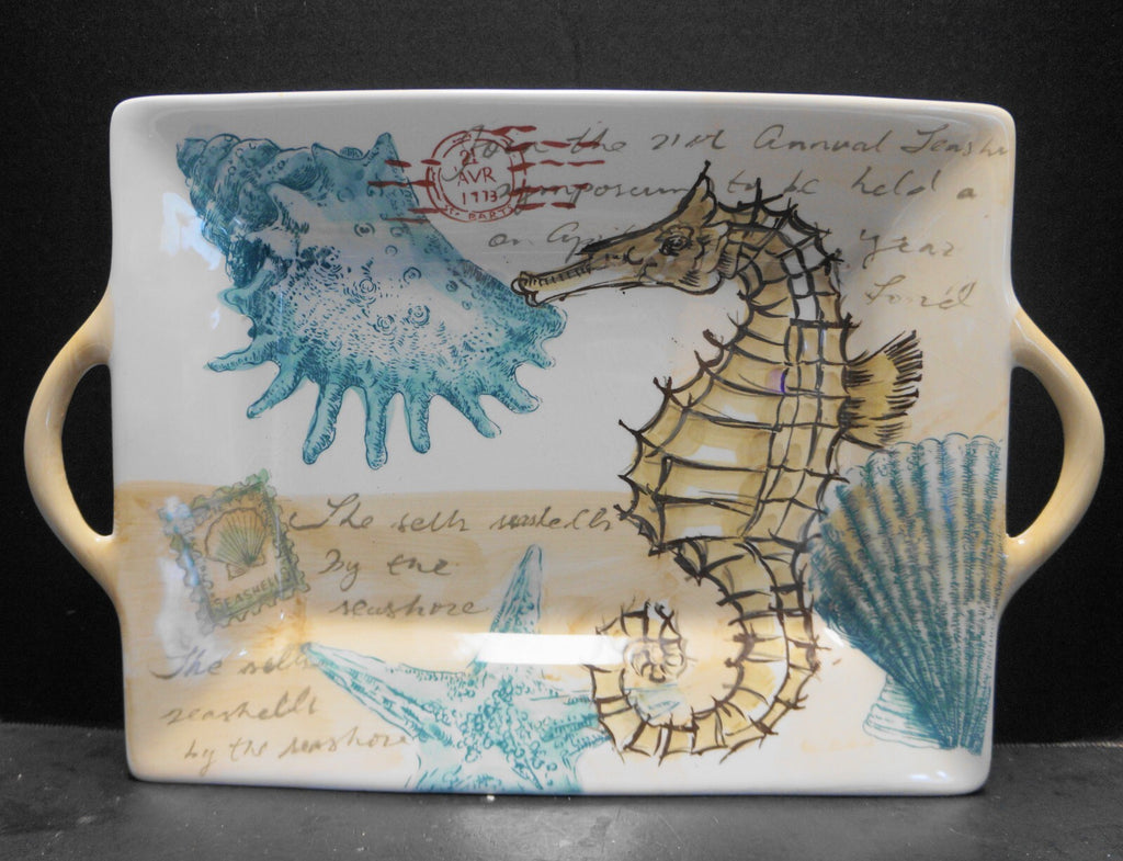 Maxcera Stamp Seahorse Handled Tray 14 7/8 IN