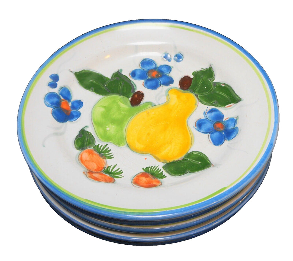 Himark Portugal Hand Painted Fruit Flowers Dinner Plates Terra Cotta