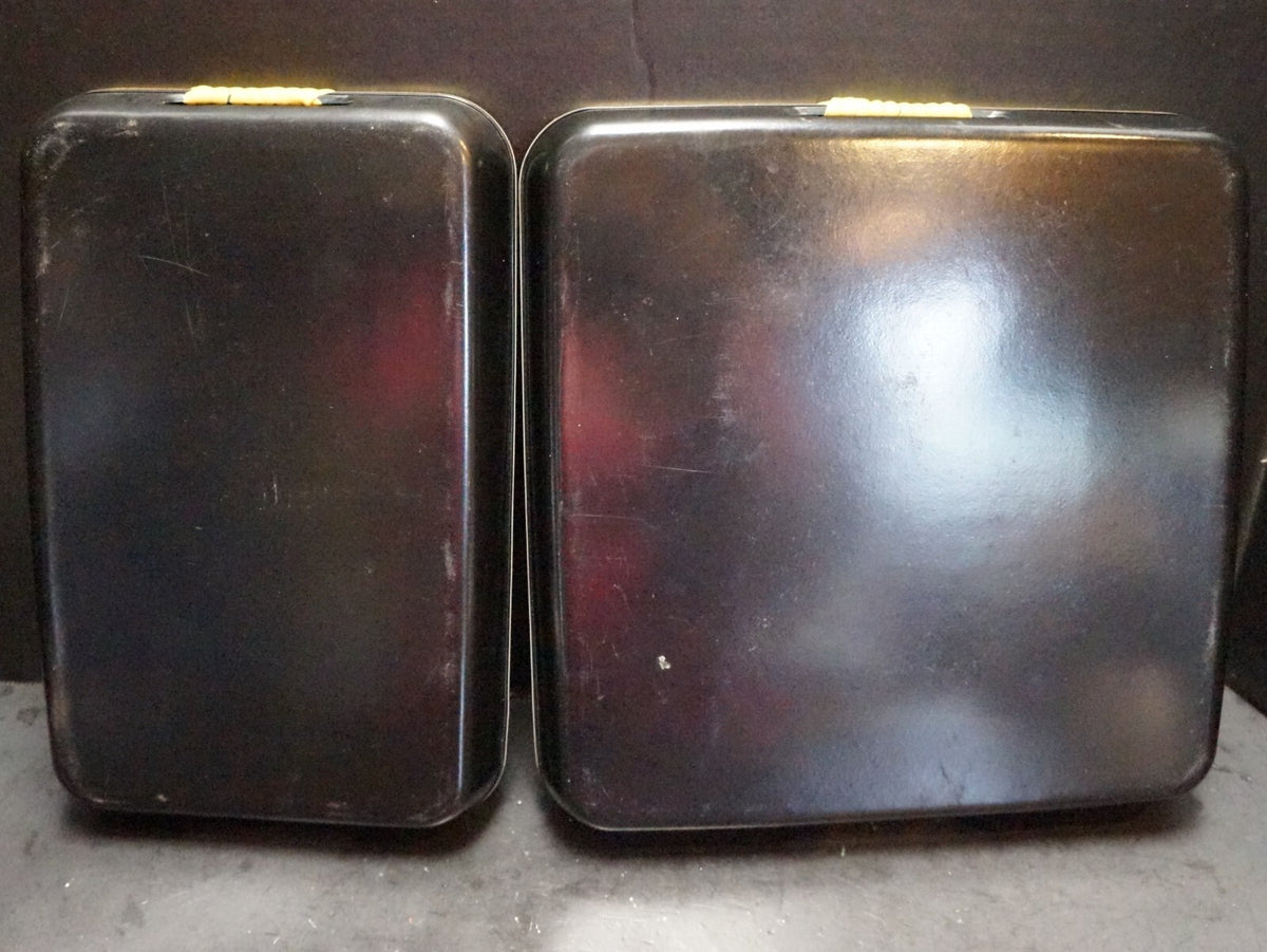 Blue Lacquerware Trays Square Rectangle Set Orange Gold Flowers Japan