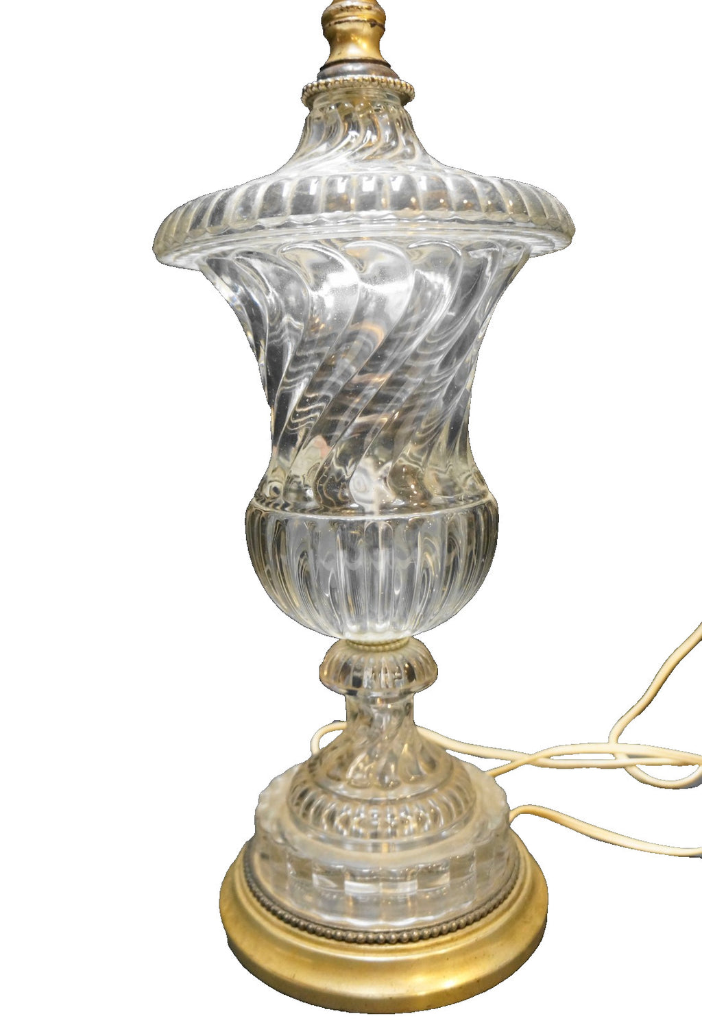 Baccarat Style Crystal Heavy Swirl Urn Style Table Lamp 1940s