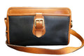 Liz Claiborne British Tan Black Pebbled Leather Crossbody Shoulder Bag Purse 90s