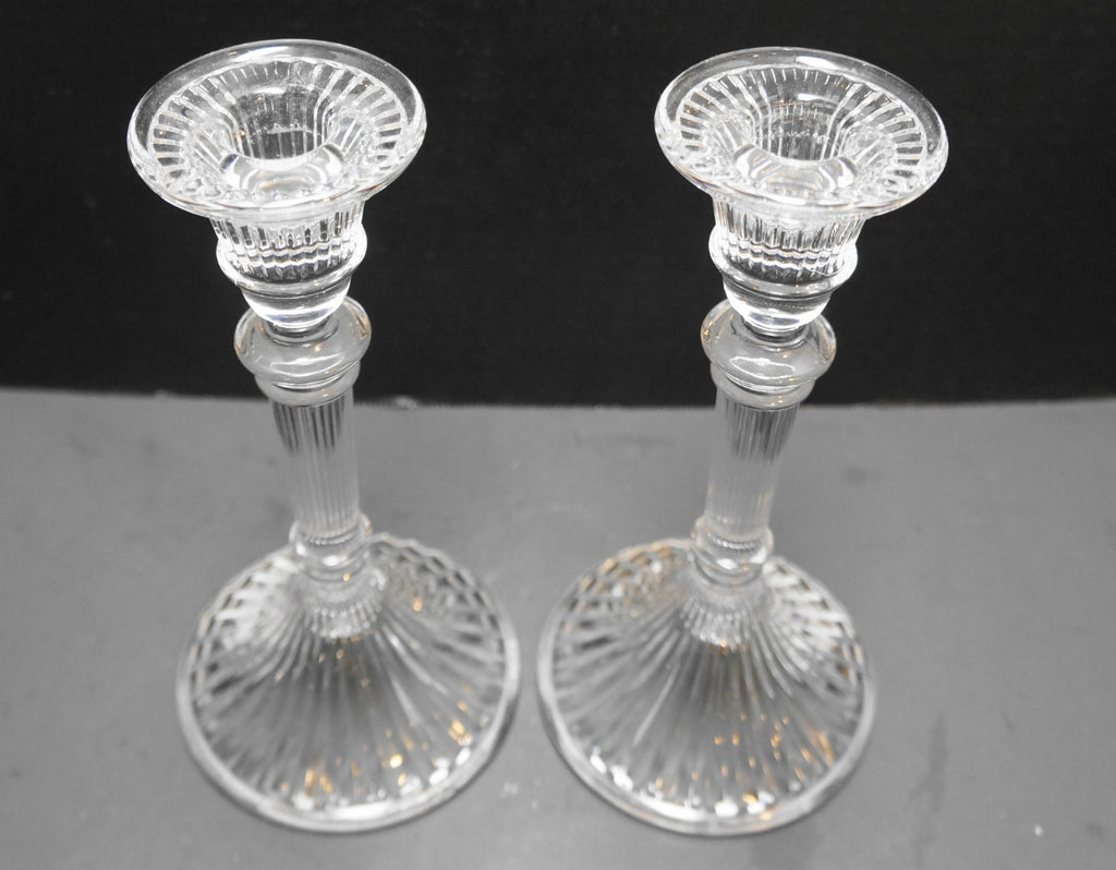 Towle Crystal Ribbed Column Candle Holders Pair 8 IN Austria Toc33